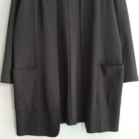 OLSEN / Europe Unstructured Comfy Stretch Long Blazer Cadigan Jacket Black Sz M - Picture 3 of 8